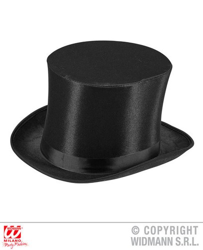 Black Satin Top Hat With Band Victorian Gentleman Fancy Dress Accessory