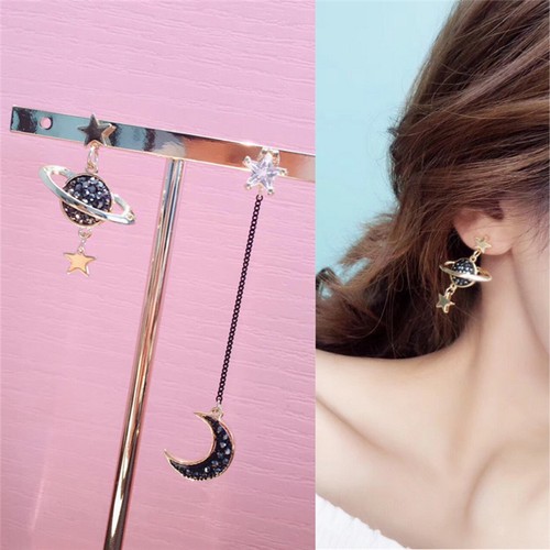 Moon Star Planet Drop Dangle Earrings Asymmetric Crystal Earrings MK