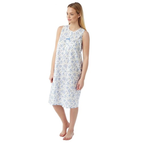 Ladies White Floral Sleeveless Poly Cotton Nightdress//Nightie//Chemise Size 10-30