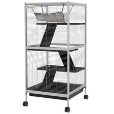 PawHut Rolling Small Animal Cage for Chinchillas Ferrets Kittens W/ Ramp Grey