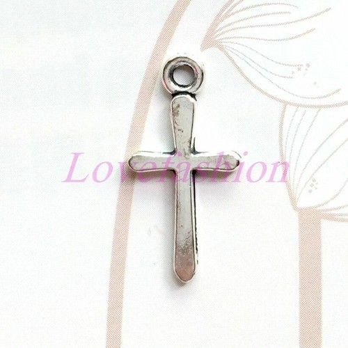 Wholesale 200pcs Tibetan Silver Glossy Cross Charms Pendant Beads 21x11mm