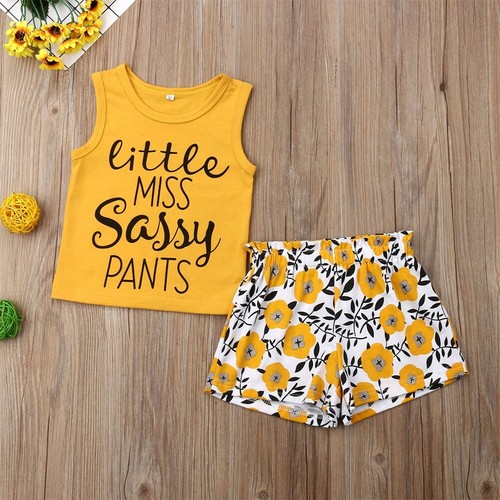 US Toddler Kids Baby Girl Sassy Tops T-Shirt Shorts Pants Outfits Clothes Summer