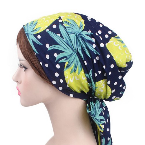Cotton Print Turban Muslim Hijab Hat Long Streamer Hair Tie Chemo Cap Headscarf