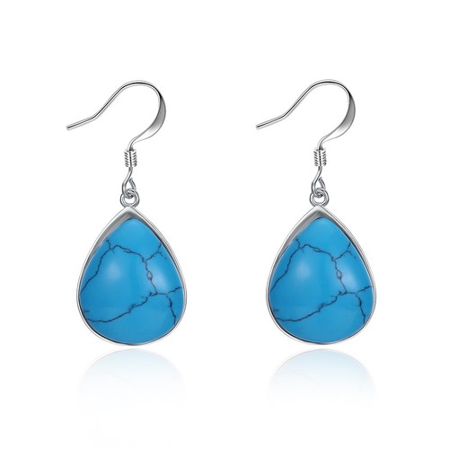 10.00 Ctw Trillion Cut Swiss Blue Turquoise Earrings in White Gold Plated
