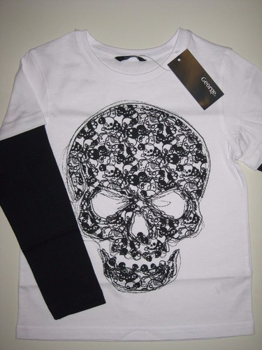 New With Tag Kids Boys Halloween Gothic Skull Skeleton T-Shirt Top Age 4-5