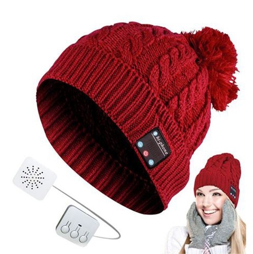 Bluetooth-Strickmütze mit Bommel Wintermütze Bommelmütze verschiedene Farben