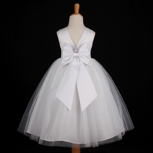 White Wedding Flower Girl Dress First Communion Bridesmaid 12M 18M 2 4 6 8 10 12