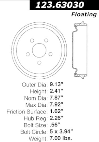 Brake Drum-C-TEK Standard Rear Centric 123.63030