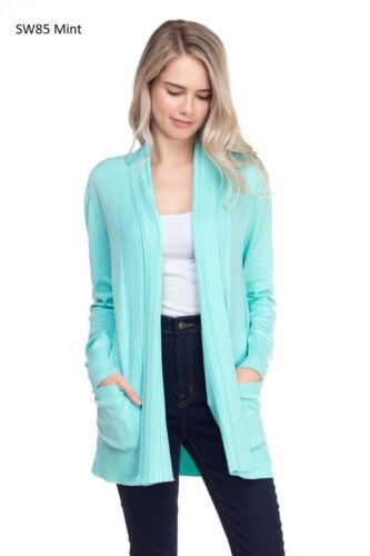 Women Cardigan Long Sleeve Solid Open Front Sweater Cardigan With Pocket S-XL