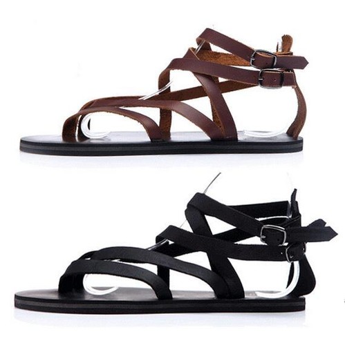 Mens Leather Gladiators Flats Flip Flip Summer Beach Sandals Shoes Strap HOT D42