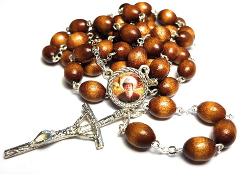 St Charbel Makhluf brown wooden relic rosary Maronite monk priest from Lebanon