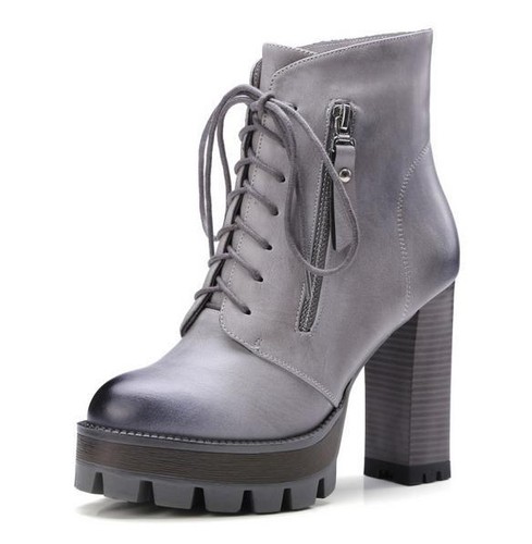 womens ladies platform retro block high heels lace-up ankle boots shoes plus SZ