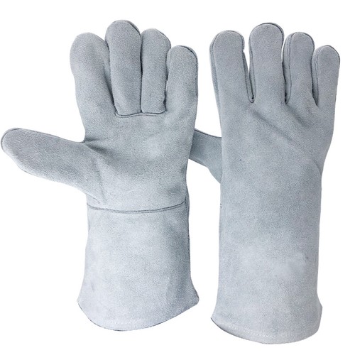 Welder Gloves 14/" Gray Leather Cowhide Protect Welder Hands BBQ Brick oven Glove