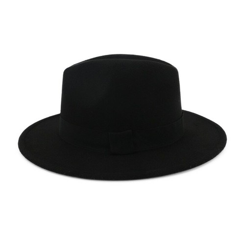 Women Ladies Black Red Patchwork Jazz Fedora Wide Brim Hat With Ribbon Wool Felt
