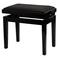 Piano Bench Black Polished With Black Faux Leather