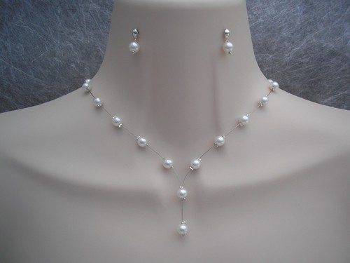Pearl Drop Necklace /& Earrings Jewellery Set Bridal Bridesmaid Wedding Gift 40A