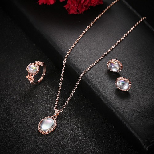 Fashion Elegance Femme Cristal Opale Blanc Collier Bague Boucle d/'oreille Bijoux Ensemble Cadeau