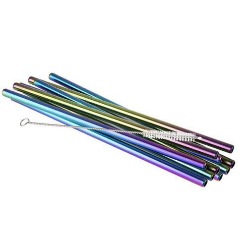 Trinkhalme aus Edelstahl im Gunmetall-Look Ø 8 mm x 215 mm 10 Stk mit Bürste