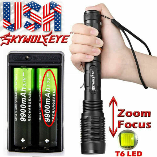 100000LM Tactical T6 Zoomable LED Flashlight Torch Light 1865*0 battery Charger`