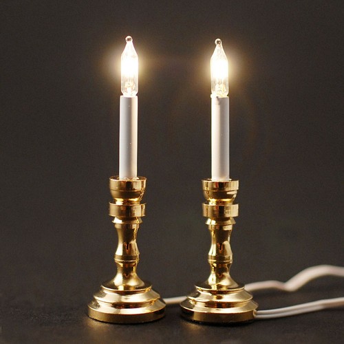 1:12 Scale 2 Metal Working Candlesticks Dolls House Miniature Table Lights 1045