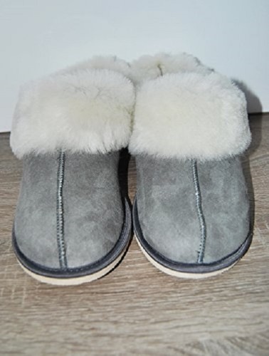 Natural gris cálido y encantadora lana//piel de oveja Pantuflas Todas Las Tallas
