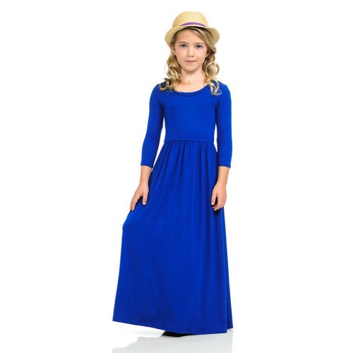 Kid Long Sleeve Autumn Dress Plain Maxi Dresses Girl Fashion Clothes Casual Wear
