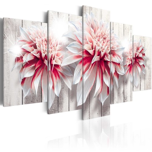 Wandbilder xxl Blumen Dahlie Leinwand Bilder Holzoptik Wohnzimmer b-C-0053-b-m