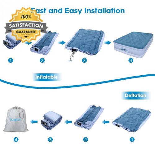 Deeplee Queen Size air Lit Matelas floqué Raised 203x152x49cm Lit