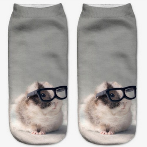 GUINEA PIG Printed 3D Ankle Socks Low Cut Unisex Cotton Blend Multicolour Sock