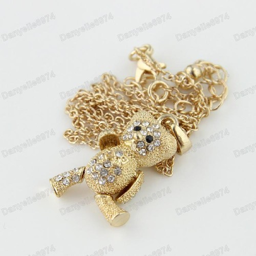 CUTE moving limbs CRYSTAL TEDDY BEAR pendant NECKLACE/&CHAIN gold pltd RHINESTONE