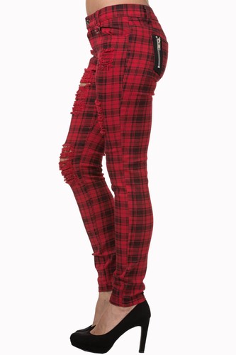 Banned Apparel Move on Rockabilly Check Tratan Slasher Cut Trousers Retro Gothic