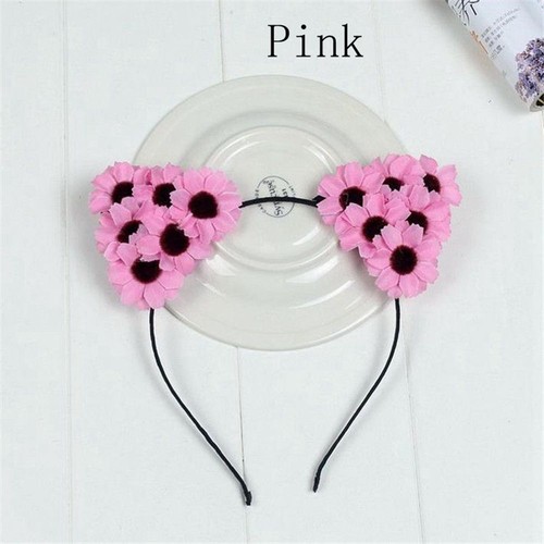 Kids Handmade Cat Ears Hairbands Floral Hair Bands Cosplay Costume Rose Flower