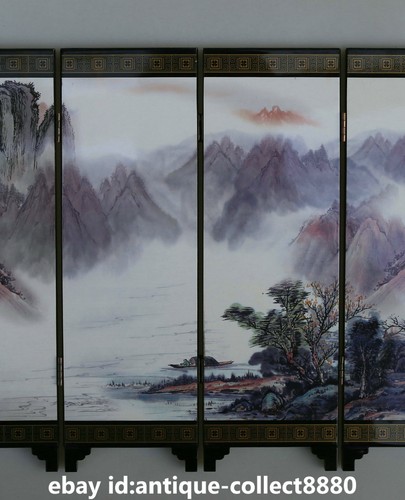 China Lacquer Ware Hand Painting Ancient Landscape Ladies Screen Folding Screen