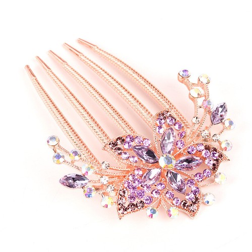 Women Flower Hot Rhinestone Elegant Hairpin Hair Inlaid Comb Headwear Accessory