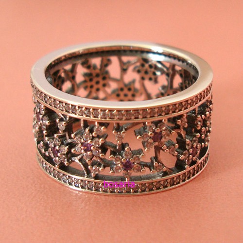 925 Sterling Silver Forget Me Not Ring Purple /& Clear CZ European Charm Fashion