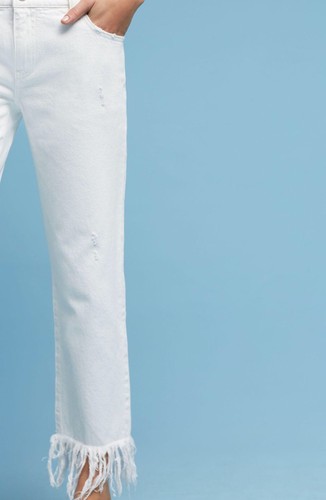 NEW Anthropologie Pilcro Fray Fringed Straight Leg Jeans in White