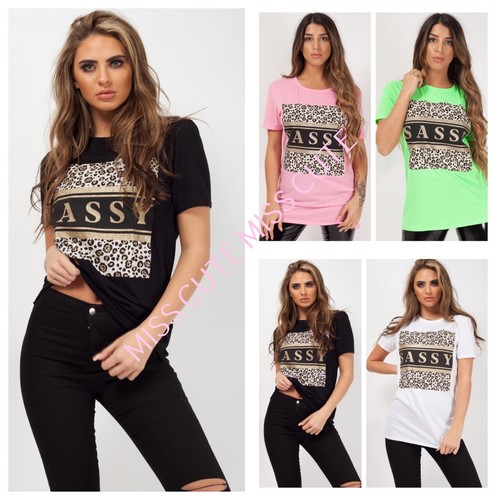 NEW WOMEN/'S LADIES CASUAL GLITTER SASSY SLOGAN T SHIRT SHORT SLEEVE PRINTED TOP