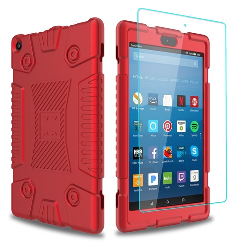 For Amazon Kindle Fire HD 8 2017 Slim Soft Silicone Case Cover+Screen Protector