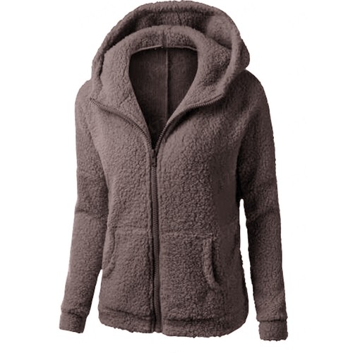 Womens Winter Warm Teddy Bear Fleece Jacket Hooded Coat Plush Faux Fur Outwear