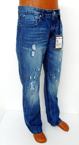 blue distressed ripped slim straight denim jeans P571 Men/'s BLEECKER /& MERCER m