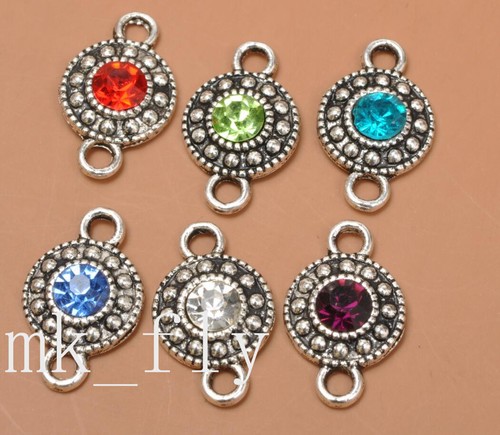 20pcs tibetan silver mix color charms rhinestone round beads Connectors 18x11mm