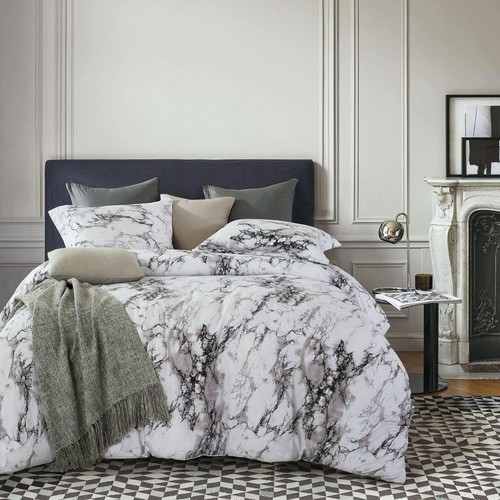 Marble Comforter Set Gray Grey Black And White Pattern Printed, Wake In Cloud