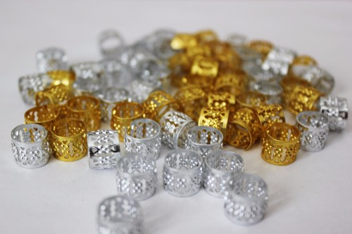 120PCs Hair Dreadlocks Bead Cuff Clip.Decoration Filigree Tube Gold/&Silver 10 MM