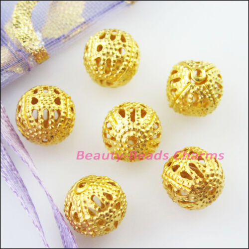 25Pcs Round Filigree Spacer Beads Charms 10mm Gold Silver Bronze Plated