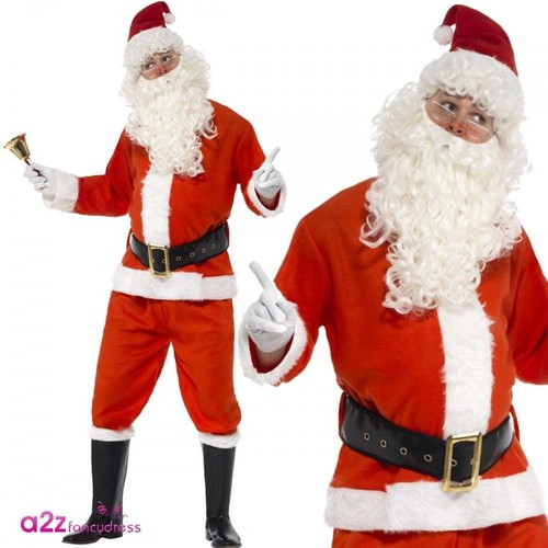 Mens Santa Claus Costume Adult Father Christmas Xmas Outfit Deluxe Fancy Dress