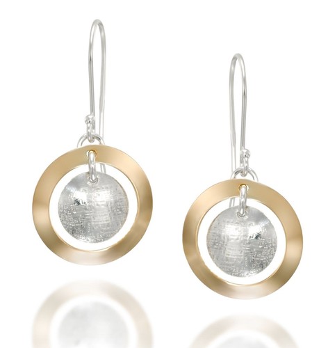 Two Tone 925 Sterling Silver /& 14k Gold-Filled Circle /& Disc Dangle Earrings