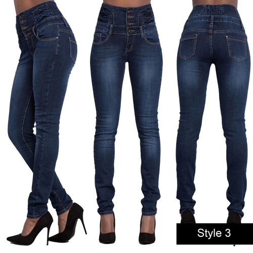 Women/'s Denim Button Up High Waist Skinny Jeans Slim Fit Stretch Casual Pants