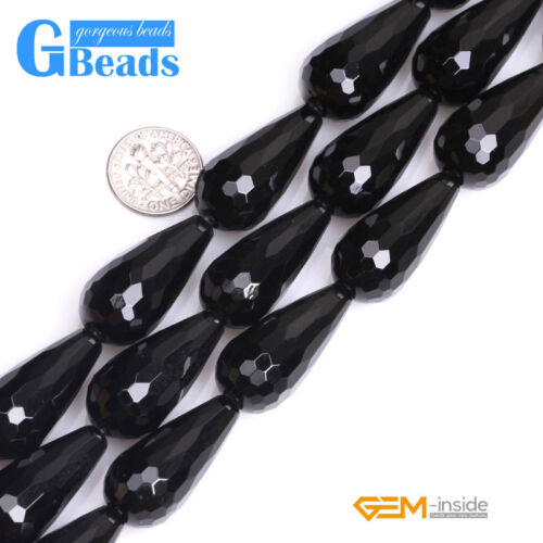 Natural Black Agate Gemstone Onyx Teardrop Faceted Beads For Jewelry Making 15/"