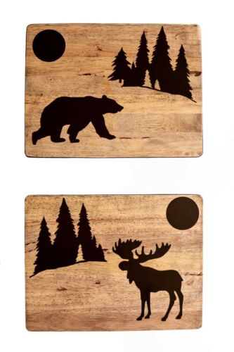 Set of 2 or 4 Made in The USA Moose and Bear Fold-able Wood TV Tray Tables
