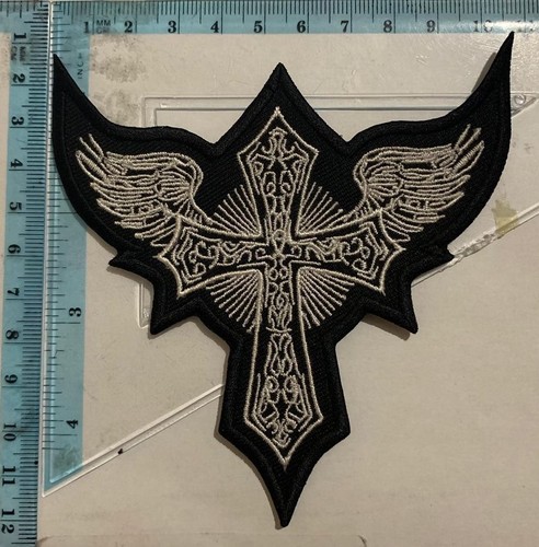Gothic Cross Wings Punk Rocker Emo Embroidered Iron On Sew On Patch Badge A-37